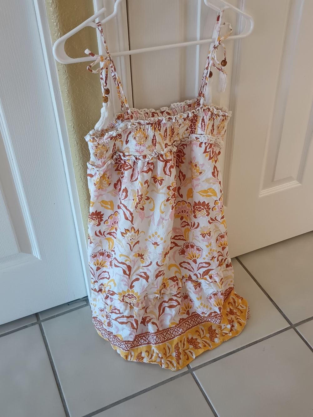 Jessica Simpson White Sundress with Mustard & Rust Floral Trim